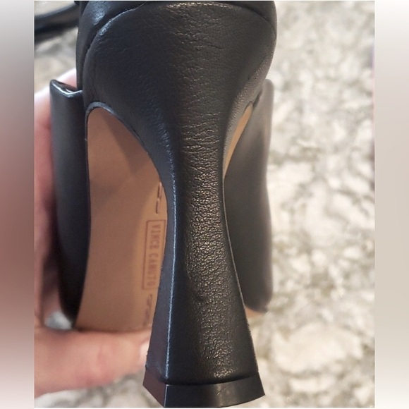 NEW Vince Camuto Releen Flare Heel Black Leather Slingback Square Toe Pumps - Picture 7 of 11